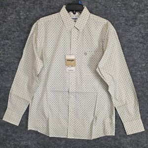 NWT Wrangler George Strait Shirt Mens Medium Cream Geo Print Relaxed Fit Stretch